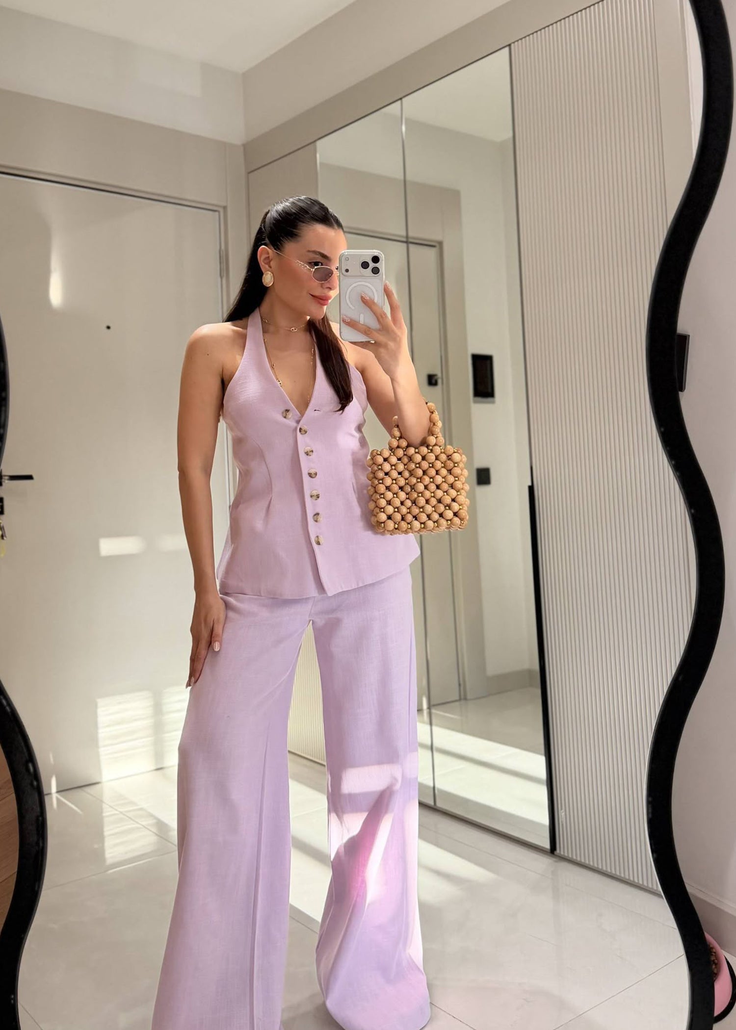 Lilac Linen Halter Vest Set