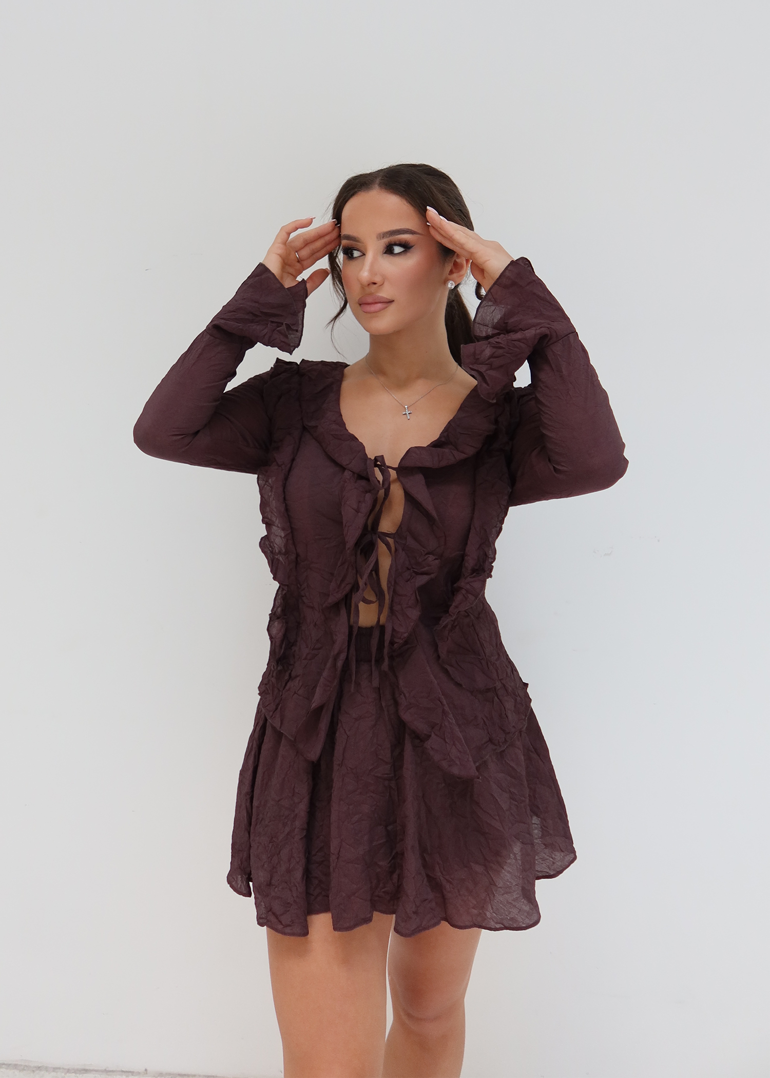 Plum Ruffled Crinkle Mini Dress