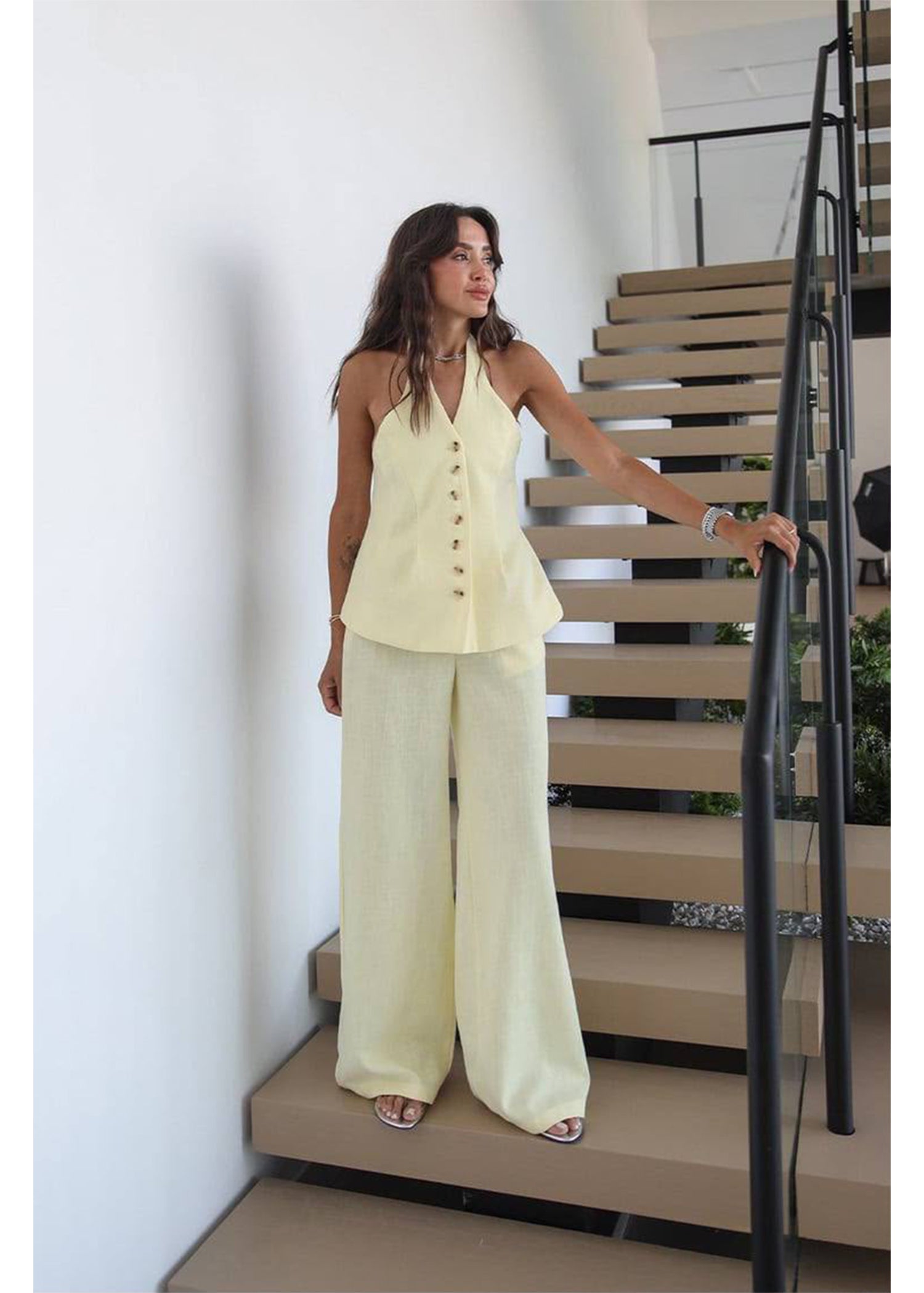Butter Yellow Halter Vest & Trouser Set