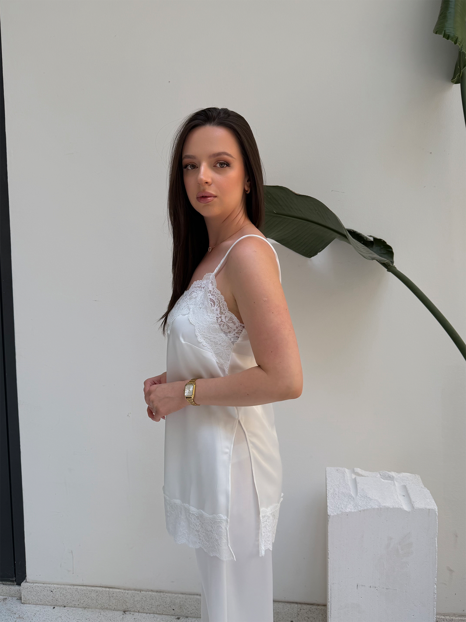 Lace-Trimmed Silk Camisole Set