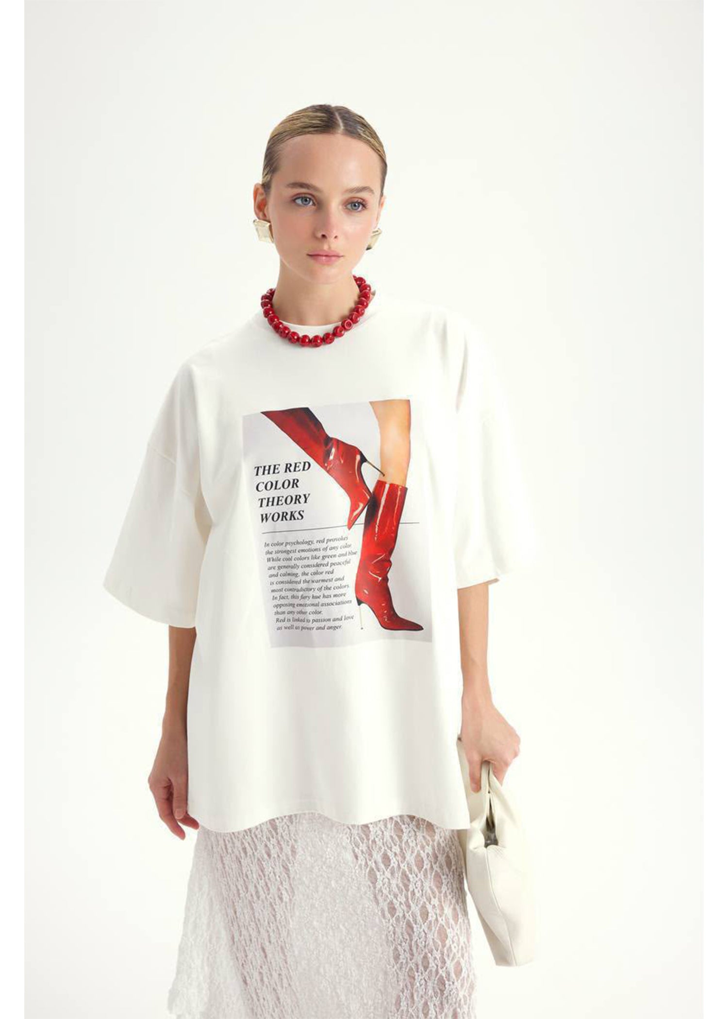 Graphic Oversized Tee with Sheer Lace Skirt