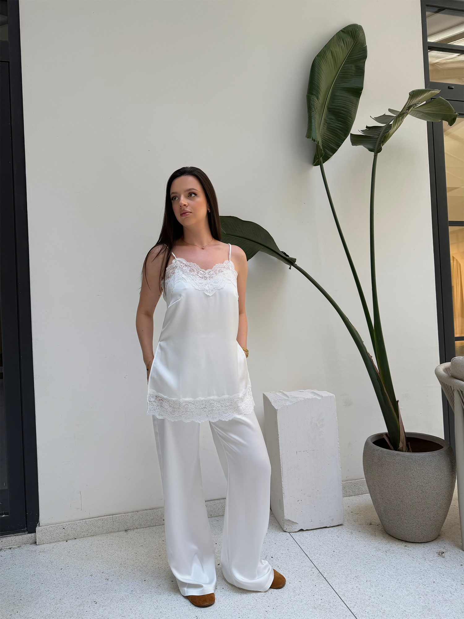 Lace-Trimmed Silk Camisole Set