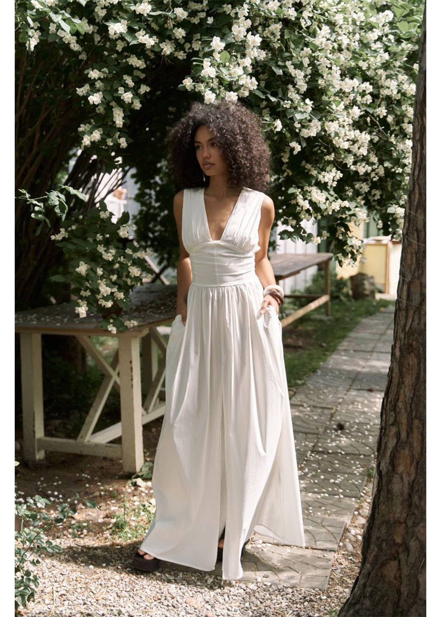 Crisp White V-Neck Sundress