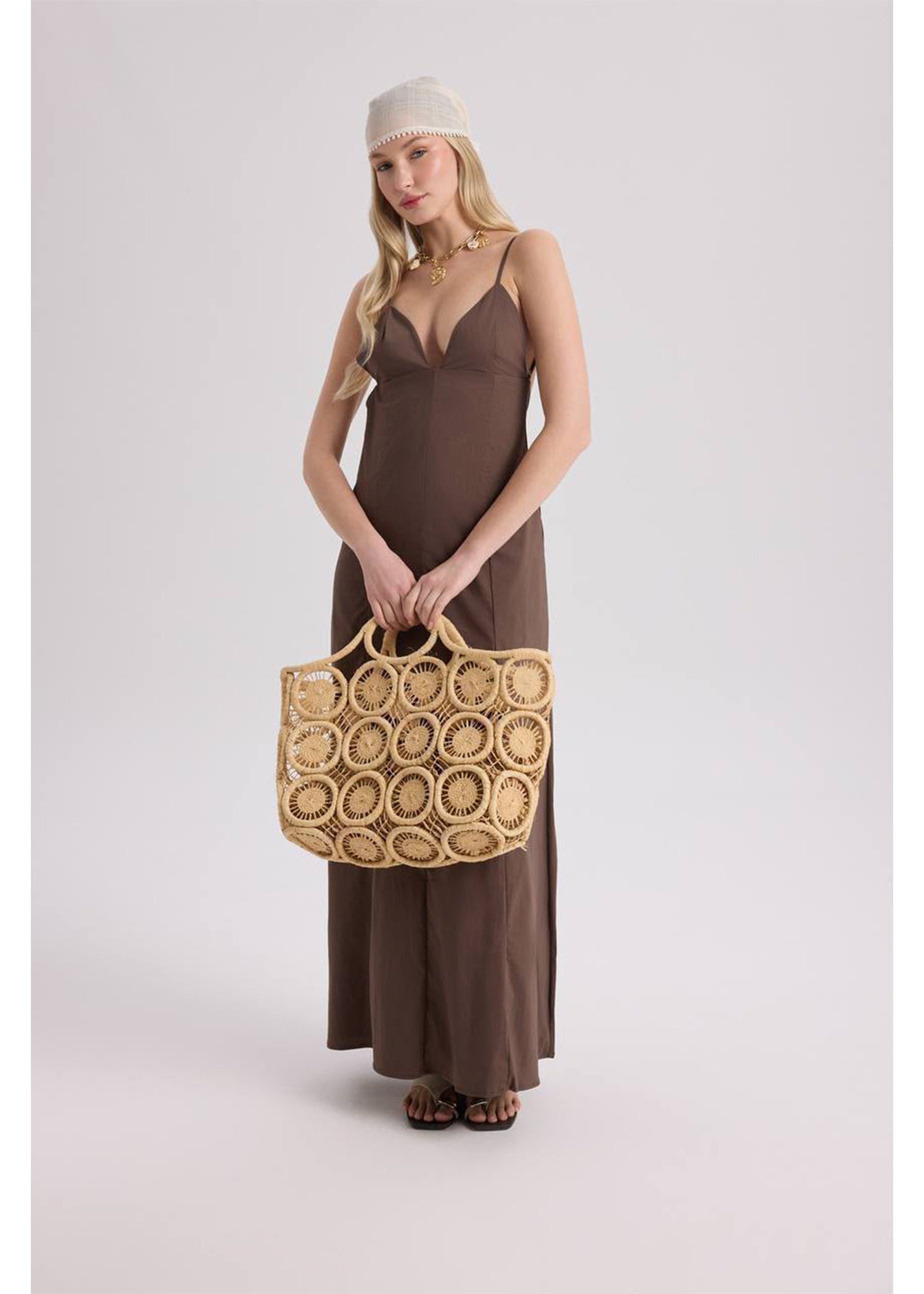 Chocolate Brown Plunging V-Neck Maxi Dress