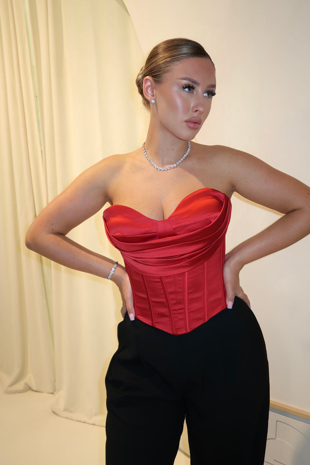 Red Draped Corset Top
