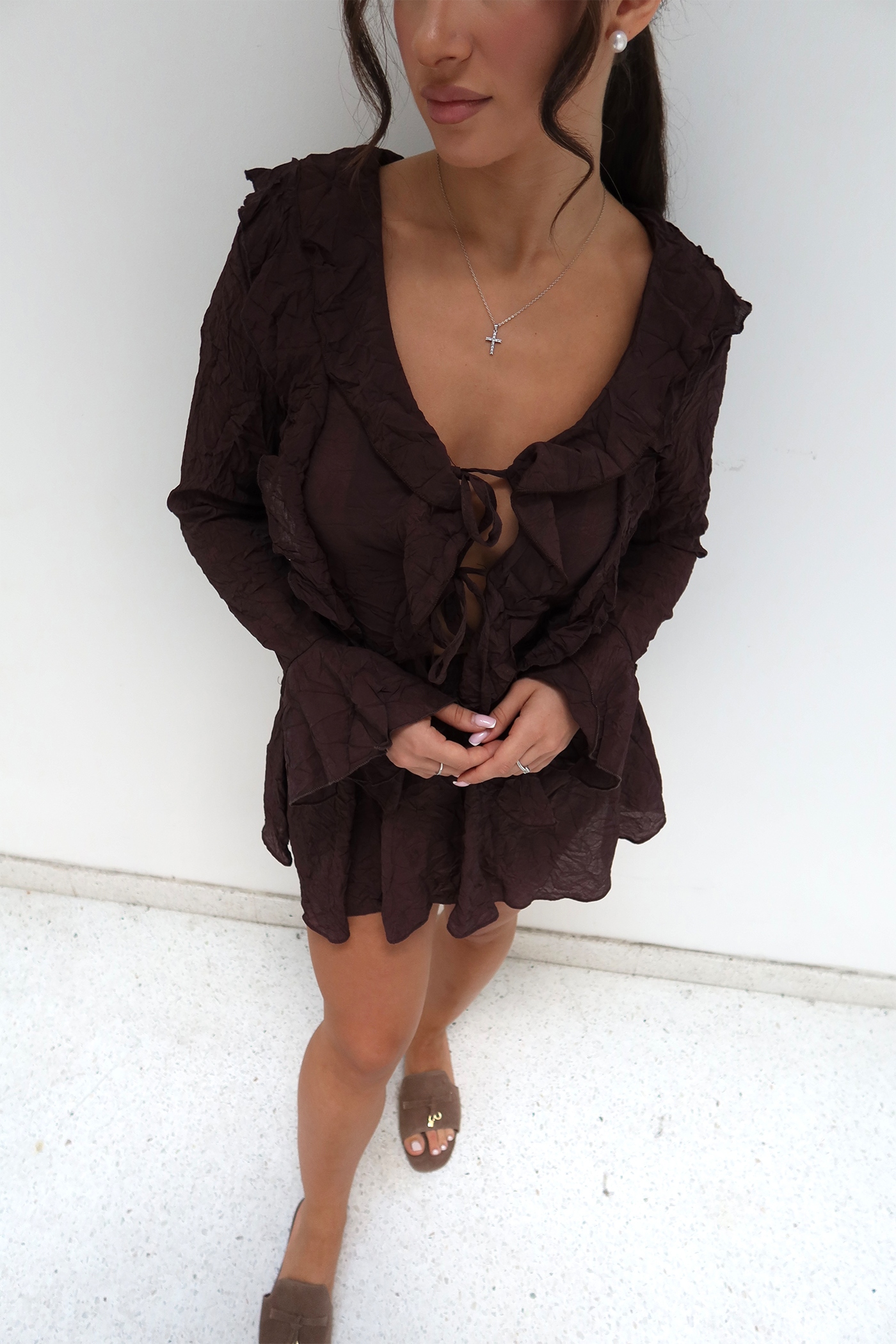 Plum Ruffled Crinkle Mini Dress